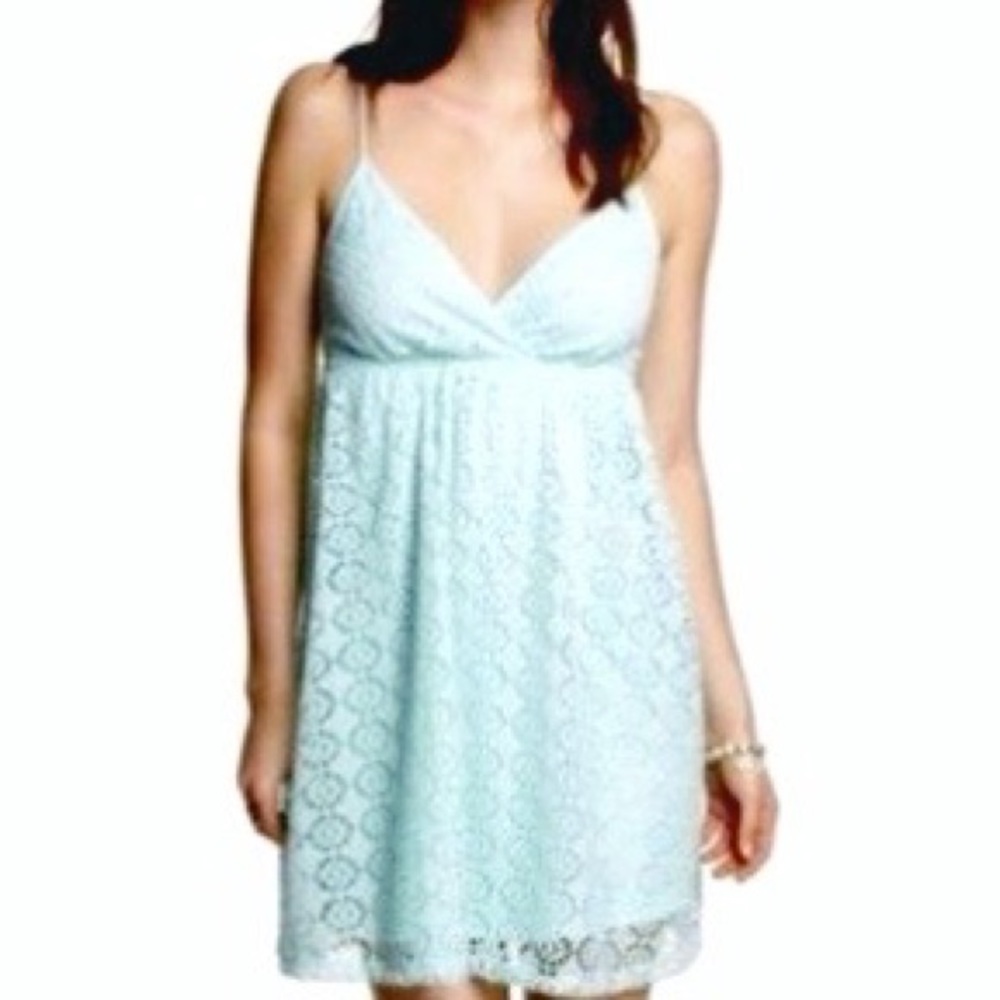 Express Mint Green Crochet Spaghetti Strap Babydoll Summer Dress Womens Size M